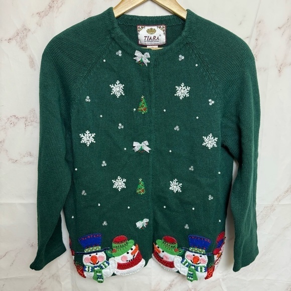 VTG Tiara Snowmen Ugly Button-Up Cardigan - B35 - Picture 1 of 5